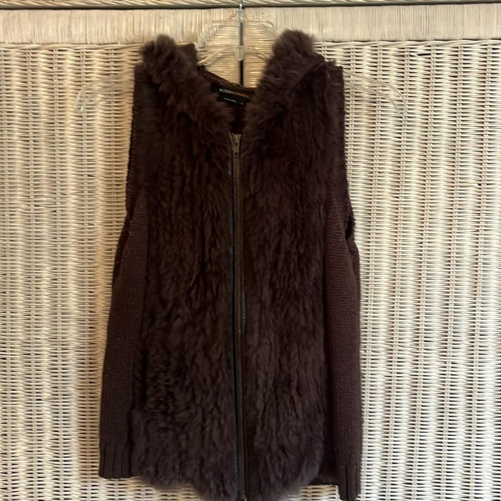 BCBG rabbit fur vest with hood. Worn and loved. Medium. Brown